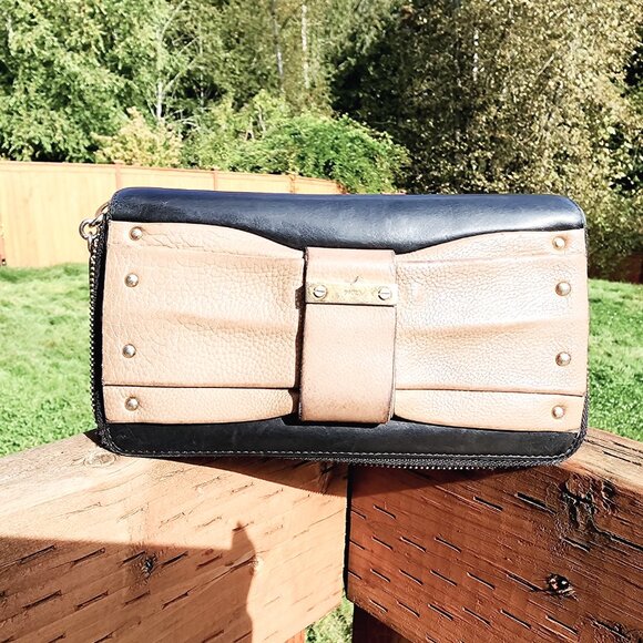 Chloe June Bow Embellished Black Tan leather long zippy wallet - Picture 11 of 16